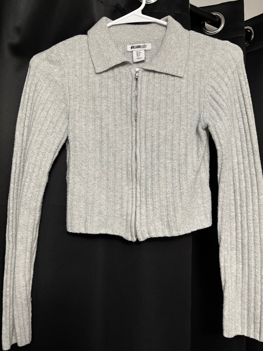 Light Gray Ribbed Zip-Front Collared Sweater - Picture 2 of 5